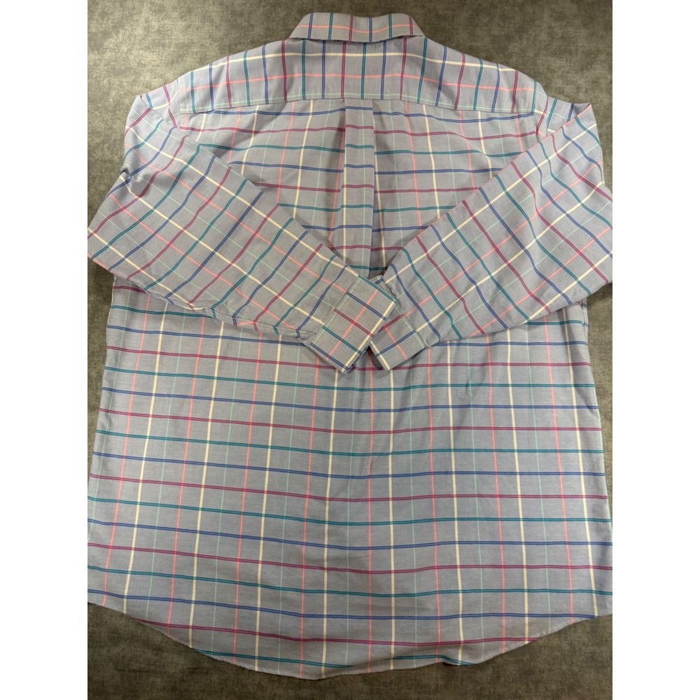 Stafford Mens Dress Shirt 18 34-35 Regular Fit Blue Plaid Long Sleeve Big Tall